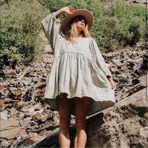 Free People Beach ‘Get Obsessed’ Babydoll Dress in Gray- Oversized Mini Length L